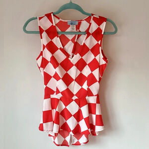 Cy Retro Checkered Open Back Peplum Blouse - Size S